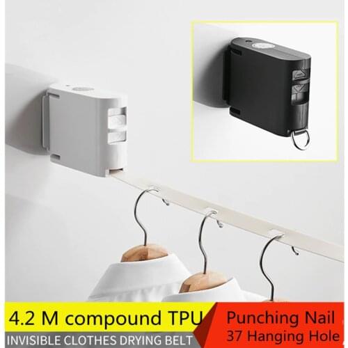 Invisible Clothesline Black Belt Type Laundry Hanger Dryer White Strap Retractable Clothes Drying Rope Simple Rack With ABS+TPU