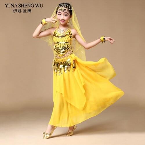 2018 Belly Dance Oriental Costumes Children Belly Dancing Sets Girls Bollywood Indian Practice Performance Clothes 6pcs/set H015