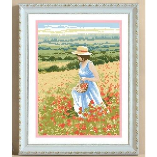 Embroidery Package Hot Sell Best Quality Cross Stitch Kits Girl in Spring Flower Free Shipping