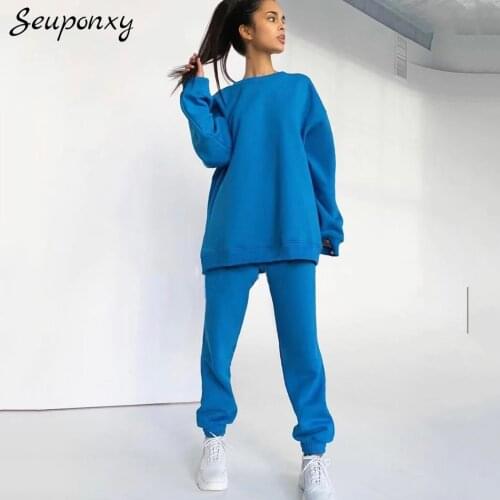High Quality 2021 Autumn Fashion WomenS Loose Sports 2 Two-Piece Set Sexy O-Neck Pullover Blouse + High Waist Pants Casual Set