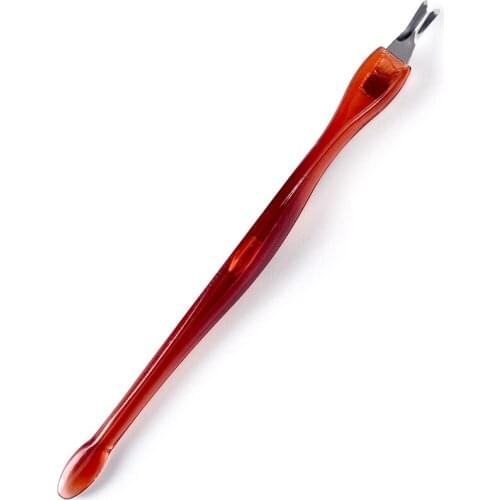 1pc Dead Skin Fork Cuticle Pusher Trimmer Remover Stainless Steel Brown Handle Manicure Nail Art Tools