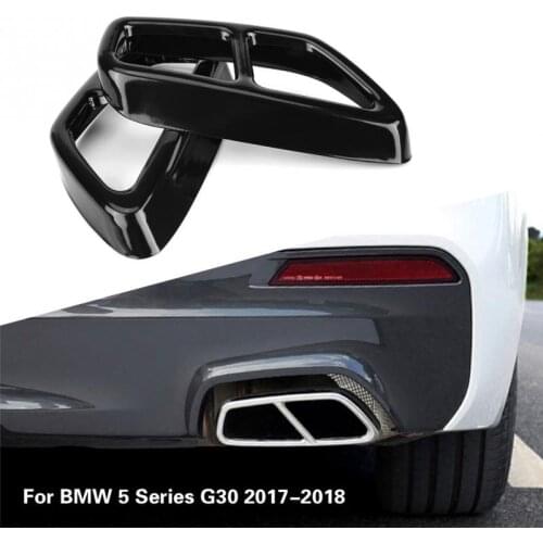 2Pcs Car Stainless Steel Glossy Black Exhaust Tailpipe Cover Trim Frame for BMW 5 Series G30 2017-2018 Car Styling