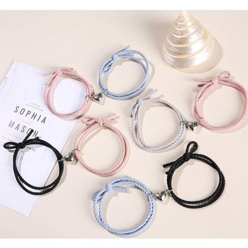 2pcs/set Couple Magnetic Distance Bracelet Adjustable Lucky Red Rope Braided Heart Bracelets Friendship Bracelets Gifts