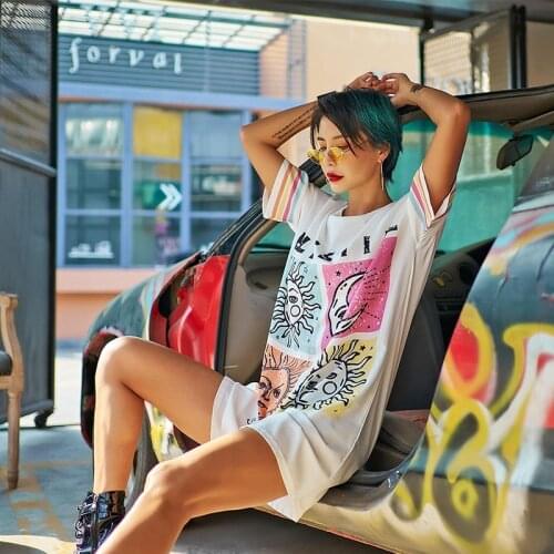 2021 Summer Women Hip Hop Cartoon Printing Loose Dress