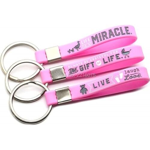 300pcs Keyring Pink Live Laugh Love baby shower Keychain wristband silicone bracelets free shipping by DHL A