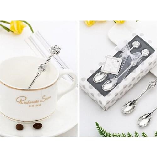 60Pcs=30Boxes/lot) Practical Kitchen gifts for guests of Silver Rose Coffee Spoon Wedding favors For Tea themed Party favors