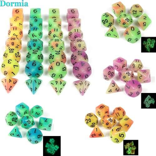 Brand New Double Colour Glowing 7 Pcs/set Polyhedral Dice , for Dnd,Rpg,Drinking Party Games,Role