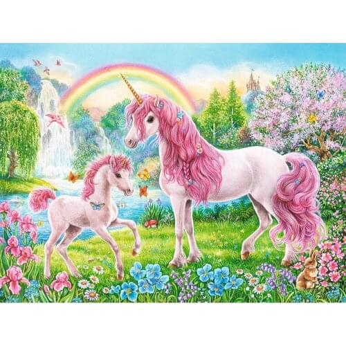 5D DIY Diamond Painting Pink Unicorn and Rainbow Full Square/Round Diamond Embroidery Cartoon Pattern Childrens Room Decoration
