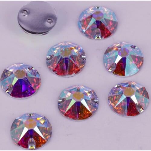 Free Shipping, 100pcs/Lot, 8mm 10mm 12mm Crystal AB / Clear AB Flat Back #3288 XIRIUS Round Resin Sew On Stones