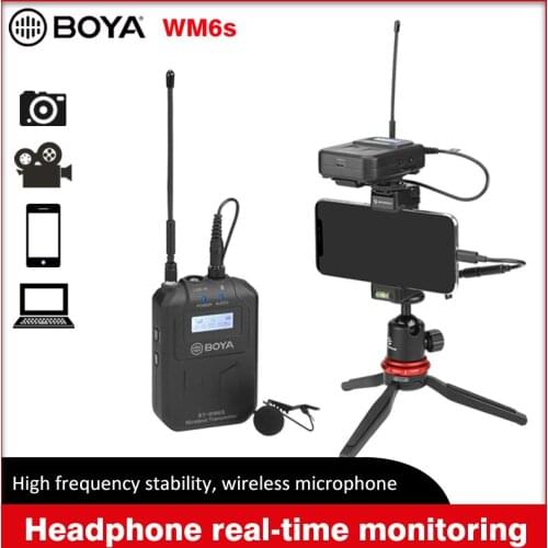 BOYA BY-WM6S UHF Wireless Lavalier Microphone System Omni-directional Compatible with smartphone for DSLR Camera Audio Recorder