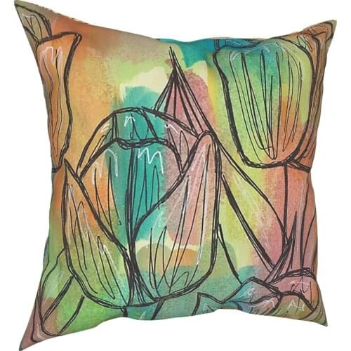 Watercolor Tulips Pillow Case Home Decorative Flower Cushion Cover Throw Pillow for Home Polyester Double-sided Printing Print