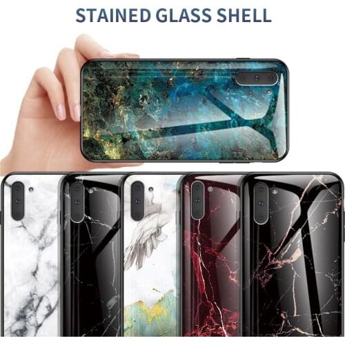 For Samsung Galaxy Note 10 Case Luxury Marble Grain Hard Tempered Glass Protective Back Cover Case for samsung note 10+ shell