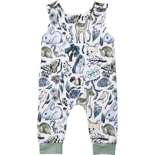 Baby Romper Newborn Infant Baby Girl Outfit Clothes Cartoon Print Sleeveless Romper Top Jumpsuit Playsuit