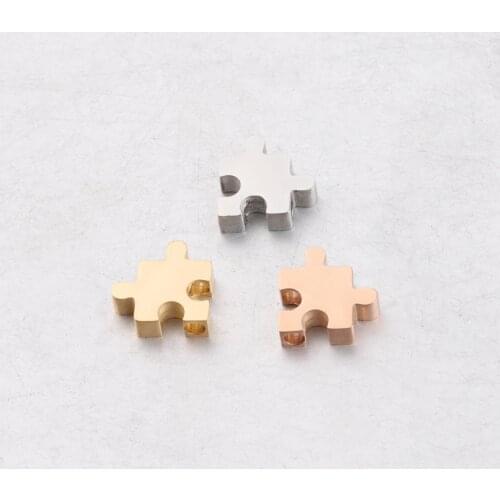 DIY Handmade Bead Wholesale 50pc Mirror Polished 1.8mm Small Hole Bead Stainless Steel 10*10mm Mini Puzzle Bead Charms Necklace