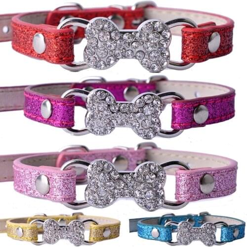 Fashion Pu Leather Cat Collar Rhinestones Bowknot Accessory Puppy Cat Necklace Small Pet Supplies For Cats