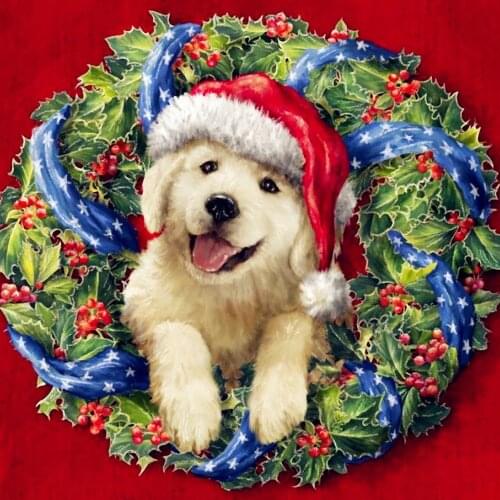 HUACAN Diamond Painting Christmas Wreath Full Drill Wall Sticker Diamond Embroidery Animal Dog Home Decoration