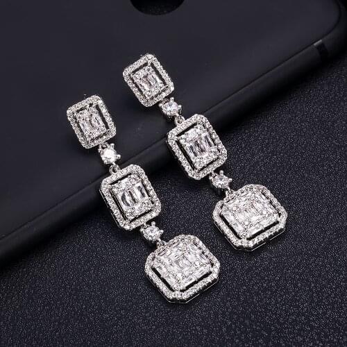 JankellyLuxury square shape full Micro Cubic Zirconia Women Bridal Wedding Engagement Earring