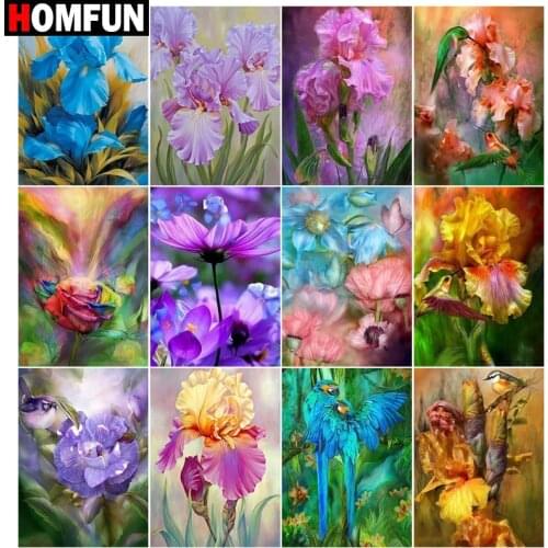 HOMFUN Paint With Diamond Embroidery "Colored flowers" Diamond Painting Full Square Round Picture Of Rhinestone Decor