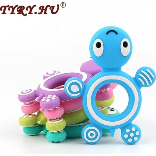 TYRY.HU10pc Silicone Tortoise Baby Ring Teether BPA Free Silicone Chew Charms Baby Teething Teeth Gift Toys DIY Necklace Pendant