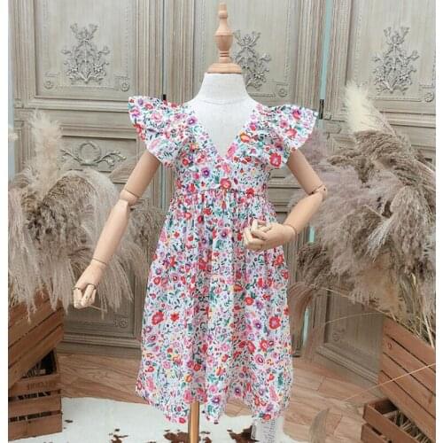 2021 Summer Baby Girls Printed Puff Sleeve Dress, Princess Kids Sweet Clothing, 5 pieces/lot, Wholesale
