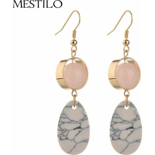MESTILO 2017 Newest Women Simple Earrings Natural Stone Round Ball Shape Dangle Earring Casual Party Oval Faux Stone Accessories