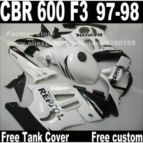Motorcycle parts for HONDA CBR 600 F3 fairings 1997 1998 CBR600 F3 97 98 black white REPSOL fairing kit S8