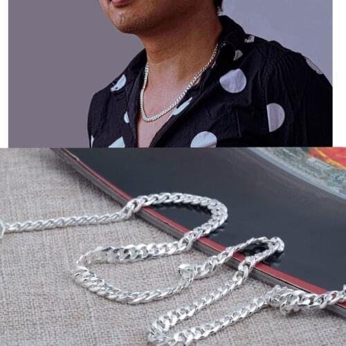 Custom Made Real S999 Sterling Silver Necklace Simple Personality Trend Mens Domineering Thick Pure Argentum Neck Chain Jewelry