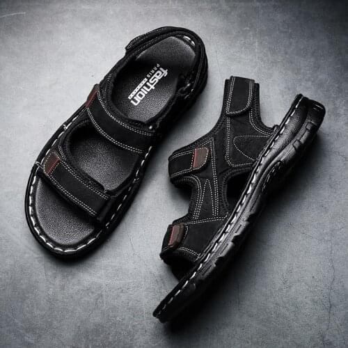 Men 39 hiking slide on leather beach sport massage s shoes sports male slip 2018 for wooden sandalhas rubber outdoor roman geta