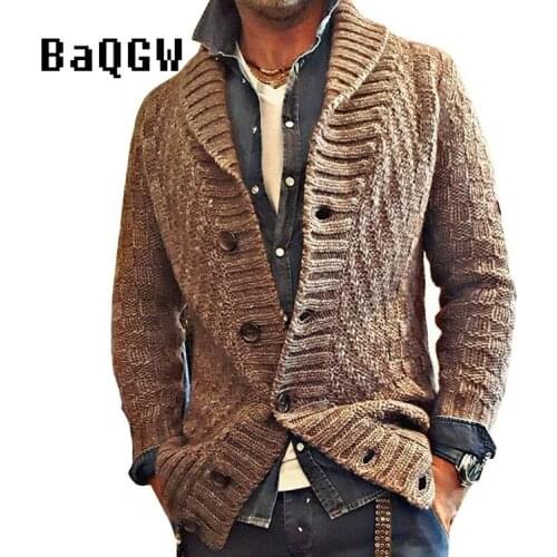 Mens England Style Cardigan Autumn and Winter Warm Solid Color Long Sleeve Turn-down Collar Casual Male Sweater Plus Size S-4XL
