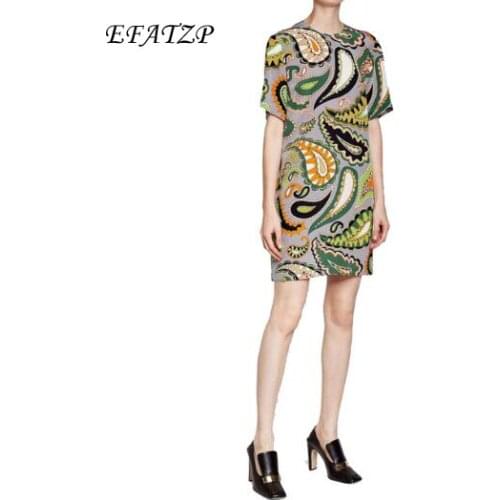 New Fashion 2018 Designer Brand Dress Womens Green Colorful Geometry Printed Stretch Jersey Silk XL XXL Slim Day Dress