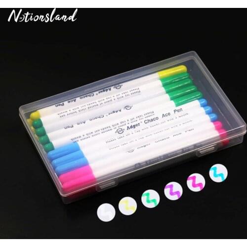 6 Colors DIY Soluble Cross Stitch Water Erasable Pens Ink Fabric Marker Pens for Needlework with Plastic Storage Box Tools