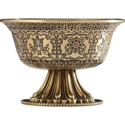 Pure Copper Carved High Feet Auspicious for Buddha Seven Bowl Eight Supply Holy Cup 10cm