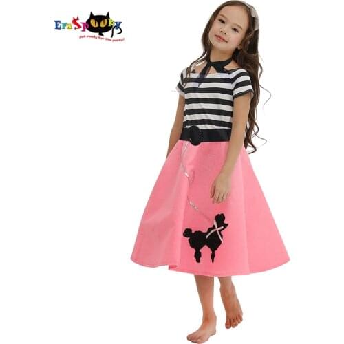 Eraspooky 50s Pink Girls Poodle Skirt Dress Halloween Costume For Kids Carnival Party Vintage Modern Grils Fancy Dresses Scarf