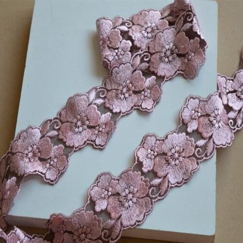 15Yards/Lot Pink Fluorescent Flower 6cm Wide Venise Lace Trim Embroidered For Lingerie DIY Crafts Material Skirt Garment Fabric