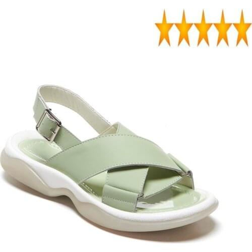 Women Cross Strap Thick Summer Platform Casual Streetwear Plus Size Genuine Leather Shoes Buckle Female Beach Sandals