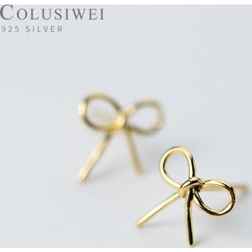 Colusiwei Bowknot Stud Earrings Minimalist Simple Design Elegant Ear Studs Genuine 925 Sterling Silver Fashion Jewelry Girl Gift
