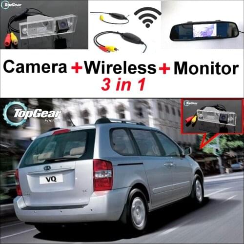 3 in1 Special Rear View Camera + Wireless Receiver + Mirror Monitor Easy DIY Back Up Parking System For KIA VQ Camival Sedona