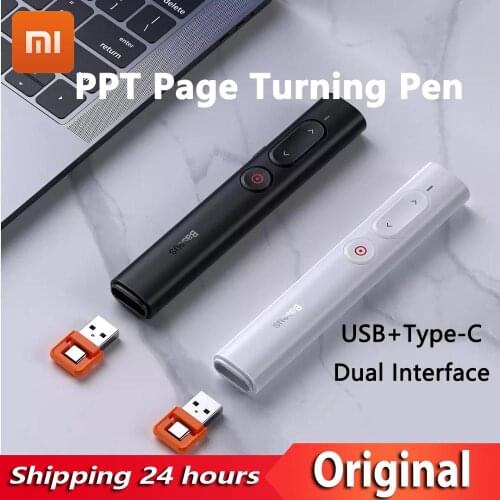 YOUPIN Baseus PPT Page Turning Pen Wireless Laser Pointer USB+Type-C Dual Interface Powerpoint PPT Slide Remote Controller