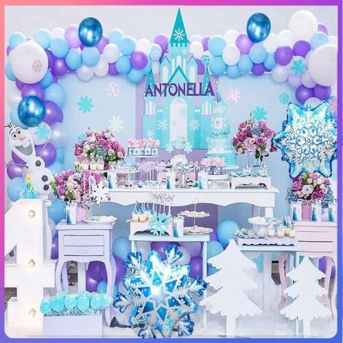 Frozen Baby Girl Baptism Favor Snow Princess Theme Party Decorations Paper Banner Cake Topper First Birthday Decoration