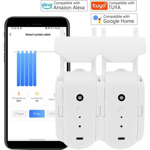 Tuya Bluetooth-compatible Curatin Robot Remote Controller Rechargeable Smart Curtain Robot with Llumination Temperature Sensor