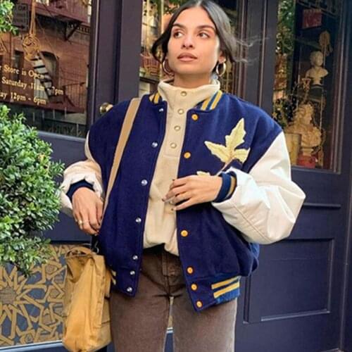 Vintage baseball uniform short jacket female winter y2k section high street bomber jacket sweatshirt Kawaii Womens sweatshirt