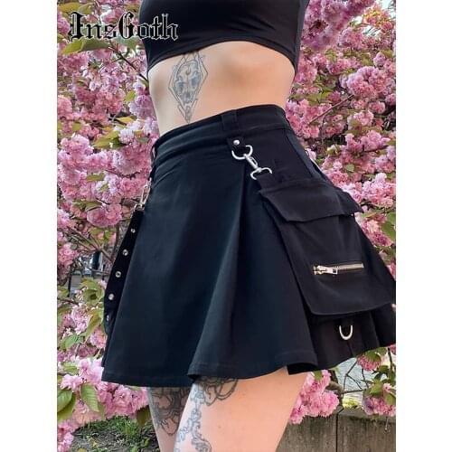 InsGoth Harajuku Punk Gothic Black High Waist Black Skirts Women Sexy Patchwork Bandage Mini Skirt Female Streetwear Summer Chie