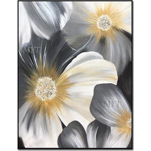 Yellow Stamens With Black And White Petals Handpainted Wall Art Home Decor Picture Modern Oil Painting On Canvas Beautiful