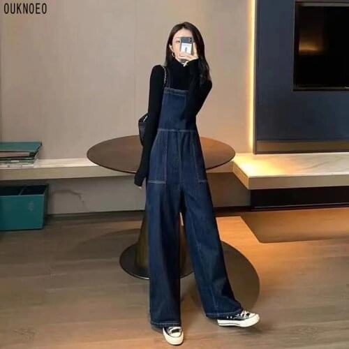 Womens Jumpsuits Loose Solid Simple Streetwear Korean Style Trendy Casual Spring Straps Trousers 2021 Womans Denim Overall