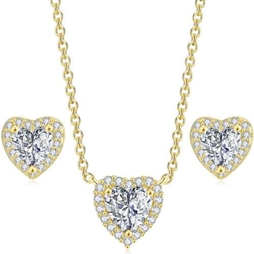 Heart Jewelry Sets for Women Crystal Necklace Earrings Korean Style Gold 2021 Fashion Cute Moissanite Wedding Accessories S551