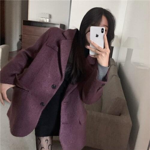 Single Breasted Padded Woolen Suit Jacket Female Autumn And Winter Loose Korean Retro Thick Blazer Coat Women Outerwear y1216