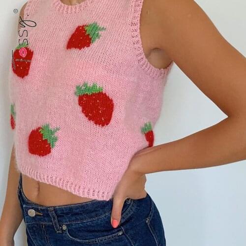 Tossy Summer Fashion Strawberry Sweater Knitted Vest For Women Y2K Korean Preppy-Style Sleeveless Top Casual Tank Top 2021 New