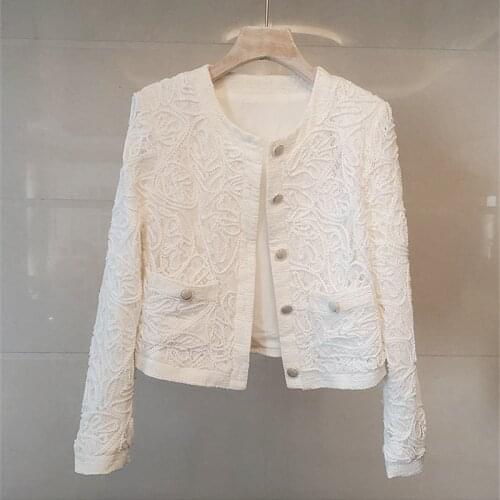 2021 spring summer new women French tweed jacket women stitching lace crocheted cardigan
