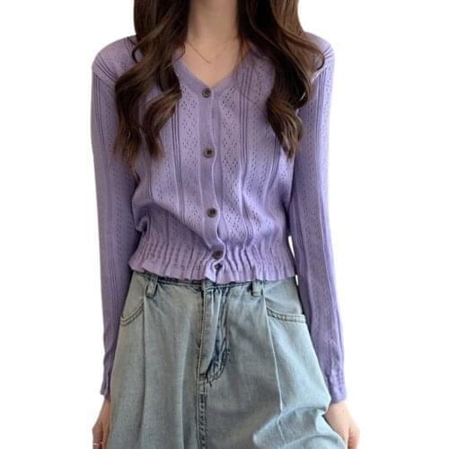 Women Spring Autumn Knitted Cardigan Solid Color Long Sleeve Korean Style Jumpers Sweater Pull