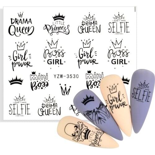 1 Sheet Letter Design Black Crown Nail Sticker Russian Series Water Transfer Beautiful Nail Art Accessories Decals Decoration